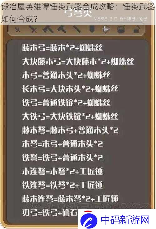 锻冶屋英雄谭锤类武器合成攻略：锤类武器如何合成