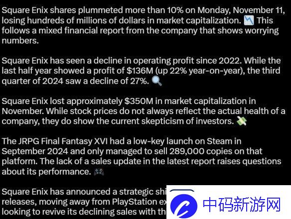 最终幻想16PC版市场表现未达预期